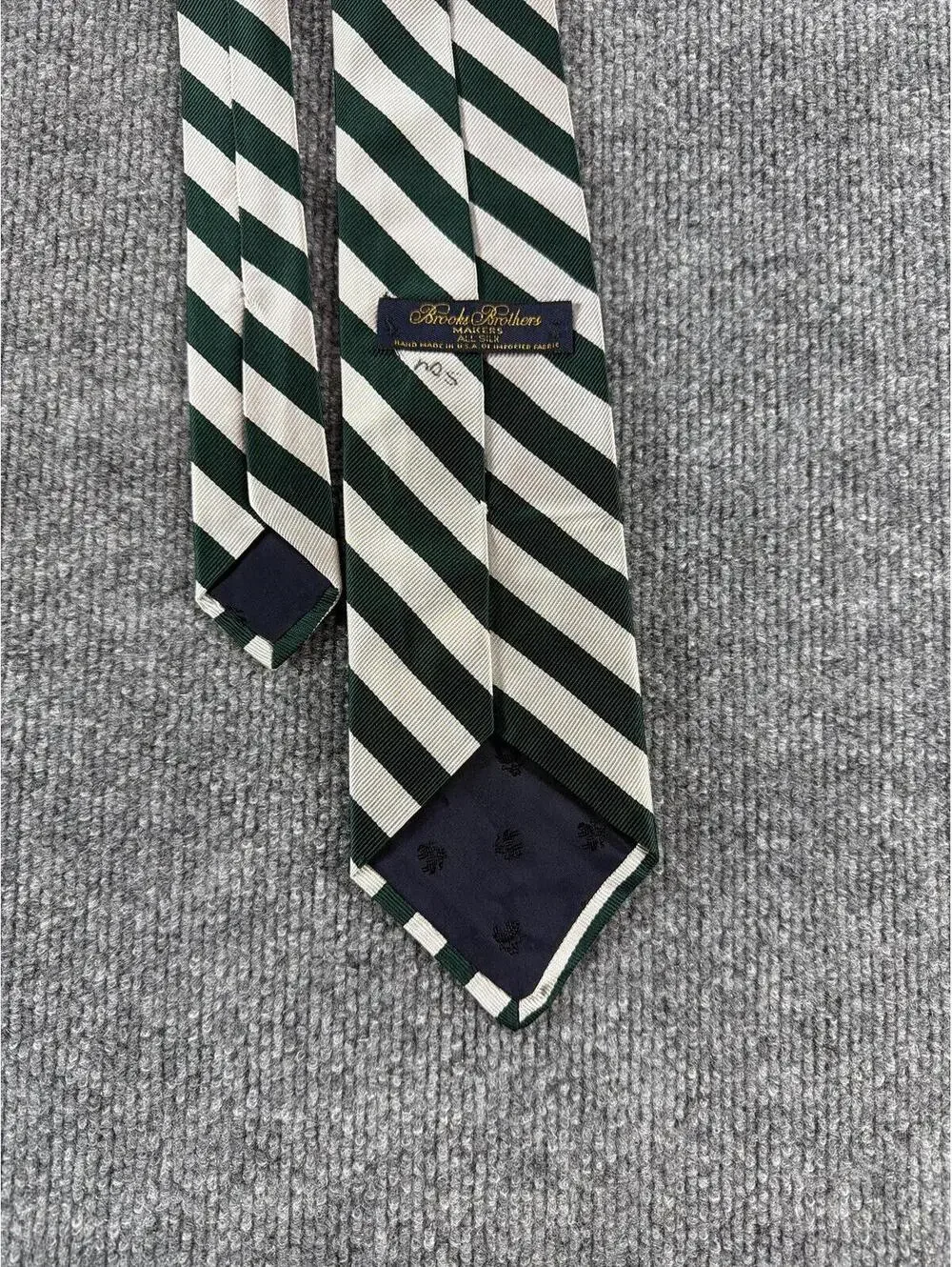 Vintage‎ Brooks Brothers Green White Diagonal Stripe Tie 100% Silk Formal Dressy